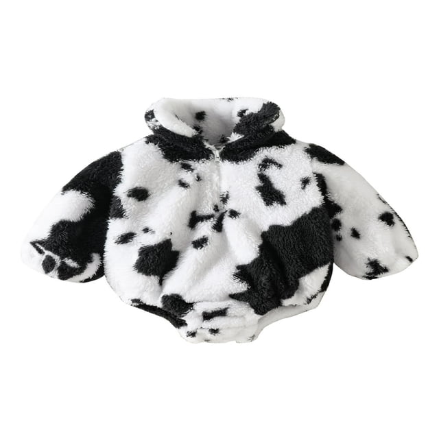 Combinaison Chaude d'Hiver pour Bébé à Manches Longues, Col Montant, Imprimé Vache, Fermeture Éclair