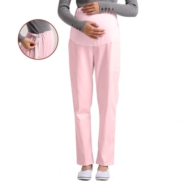 Pantalon d'Uniforme de Maternité pour Femmes, Extensible, Taille Haute Ajustable, Pantalon Médical à Jambe Droite, Ample, pour le Travail et l'Infirmière, Rose, M