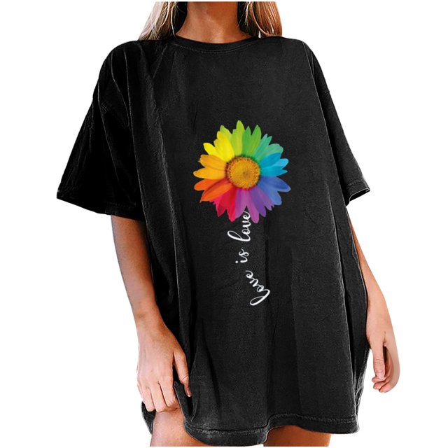 Chemise à Manches Courtes à Imprimé Arc-en-Ciel Été Vintage pour Femmes