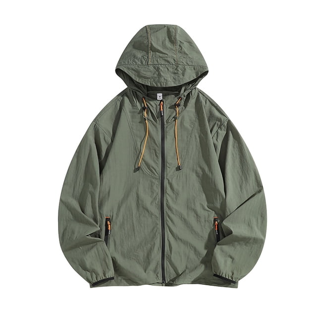 Maqroz Veste de Soleil pour Homme UPF 50++ à Capuche à Fermeture Éclair Intégrale Protection UV SPF Rafraîchissante Légère avec Poches Été Ajustable Séchage Rapide Veste de Sport de Piste Randonnée Pêche Plein Air Vert Armée TTG