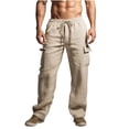 thumbnail image 2 of asjyhkr Mens Cotton Linen Pants Drawstring Elastic Breathable Casual Sweatpants with Pockets, 2 of 6