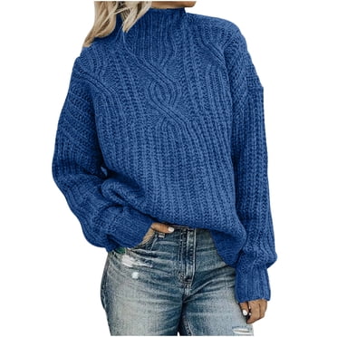 Chandail à Col Roulé pour Femmes à Manches Longues Mode pour Femmes Chandail Uni à Manches Longues Chandail à Col Roulé Ample en Tricot