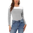 thumbnail image 1 of INSPIRE CHIC Blouse pour Femme à Rayures à Blocs de Couleur à Manches Longues T-Shirt Décontracté m Blanc Gris, 1 of 6