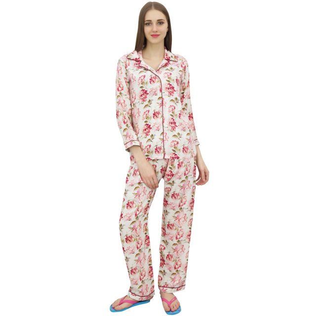 Bimba Dot Printed Wine Button-Down Shirt With Elastic Waist Pajama Pants-20