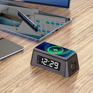Alarm Clock Wireless Charger, Wireless Charger Watertight Time Data Display  for Phone