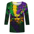 thumbnail image 4 of Penkiiy 2024 Chemise Manches 3/4 Mardi Gras Blouse Fantaisie Femme Imprimé Masque de Carnaval Tunique Thème Fête Col Rond Tee m Multicolore, 4 of 5
