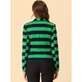 thumbnail image 4 of INSPIRE CHIC Blazer à Rayures pour Femme à Revers Cranté, Manches Longues, Boutonné, L Vert Marine, 4 of 6