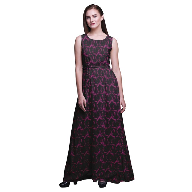 Bimba Robe de Soirée Teinture sur Nœuds pour Femme à Col Rond Imprimée Sans Manches - Très Petit