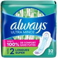 thumbnail image 2 of Always Ultra Thin Feminine Pads with Wings for Women, Size 2, Long Super Absorbency, Unscented, 32 Count, 2 of 13