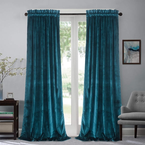 Roslynwood Velvet Curtain Panels Peacock Blue Room Darkening Window Super Soft Luxury Drapes for Bedroom Thermal Insulated Rod Pocket Curtain for Living Room/52Wx84L Peacock Blue 2 Panels