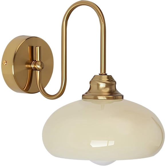 KCO Lighting Modern Wall Mounted Bedside Lamp Brass Gold Wall Sconce Glass Globe Light Fixture Vintage Wall Light Wireless Bedroom Wall Sconce Lamp