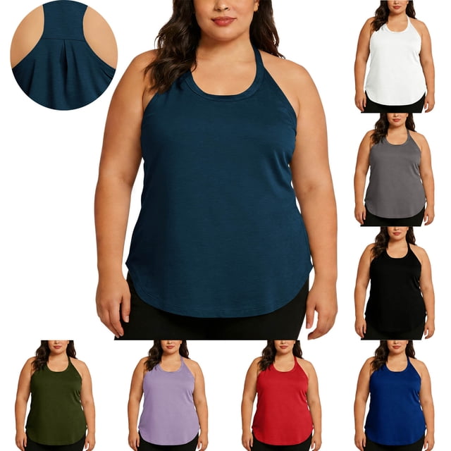 Dazajoo Womens Plus Size Racerback Tank Tops Solid Color Sleeveless Shirts Lightweight Casual Workout Tanks,Black,XXXL
