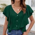 thumbnail image 4 of Yuyuzo Chemises Boutonnées pour Femmes Été Col en V Profond Manches Courtes Blouses Amples à Volants, 4 of 7