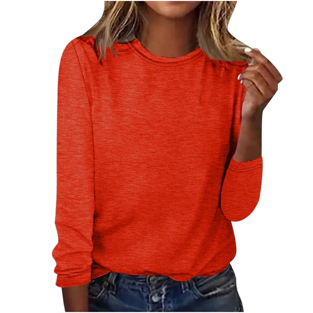 HKEJIAOI Polyester Long Sleeve Chemises pour Women Col Rond Solide Sortir Tops pour Women