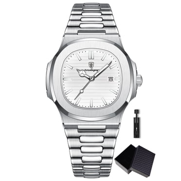 POEDAGAR Business Waterproof Wristwatches Luminous Date Stainless Steel Square Quartz Male Watch