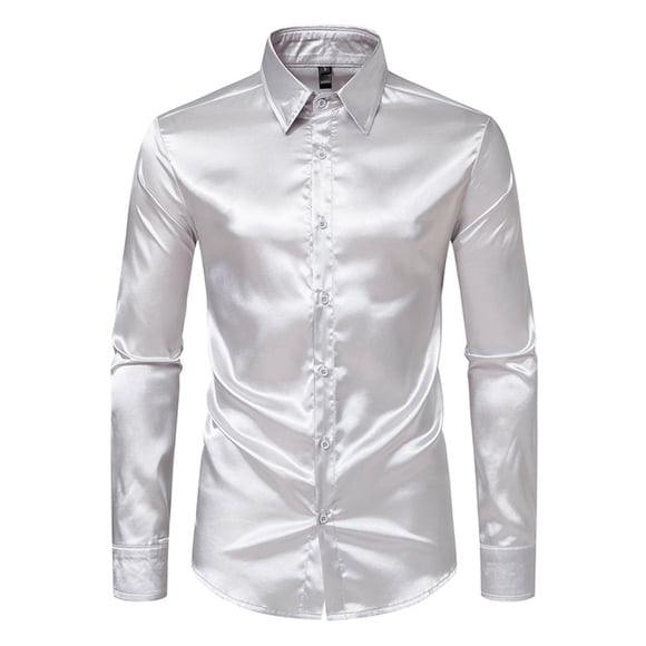 Ketyyh-chn99 Men's Dress Shirts Long Sleeve Mens Fashion Trend Solid Satin Long Sleeve Shirt Size for S,Grey