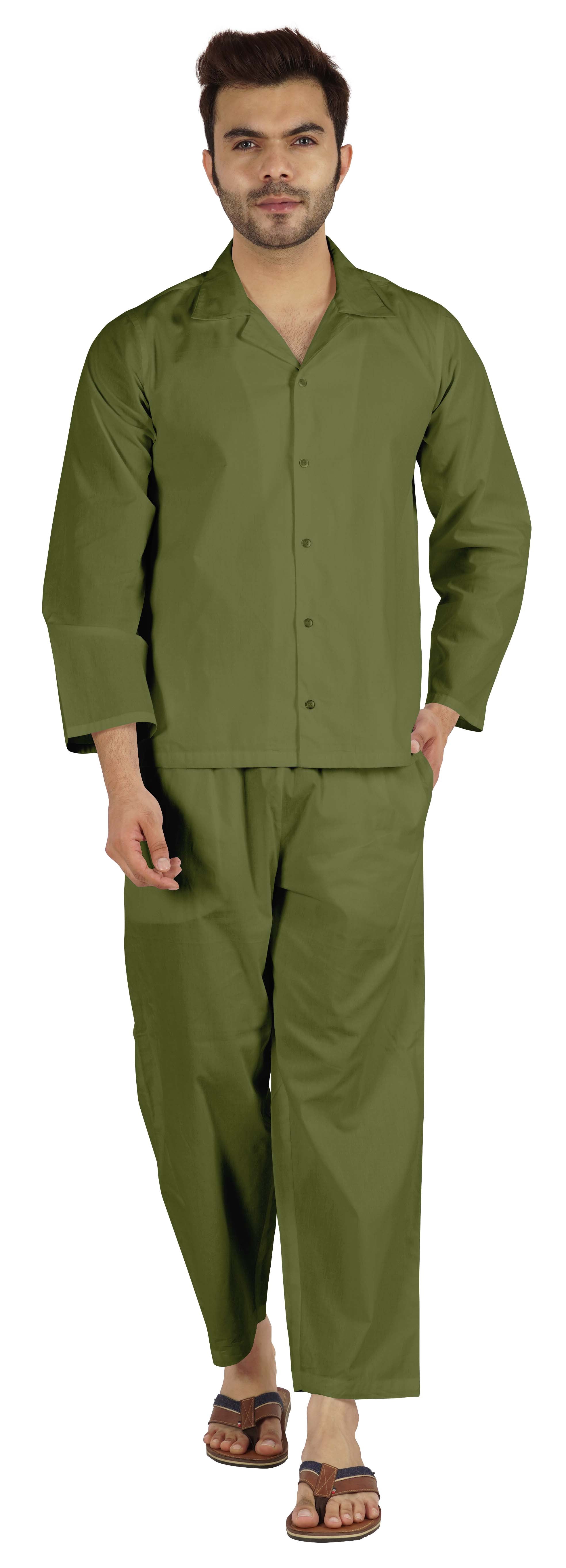 Inkmeso Ensemble de Pyjama Classique Uni en Coton, Pyjama Boutonné pour Hommes, 2 Pcs, Tenue de Nuit