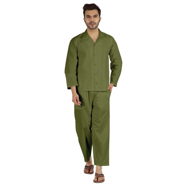 Inkmeso Ensemble de Pyjama Classique Uni en Coton, Pyjama Boutonné pour Hommes, 2 Pcs, Tenue de Nuit