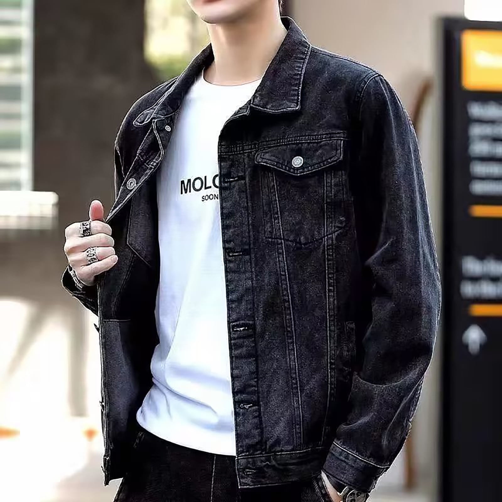 Denim Jacket Mens Sleeveless Dark Denim Jean Jacket Men Two Tone