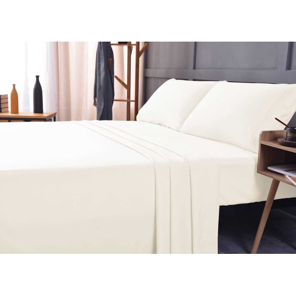the Season Essentials Wrinkle Free Sheet Sets with Deep Pockets & Stain Resistant, 4 pc, 1800 Thread Count Bamboo Based, Ivory, Queen