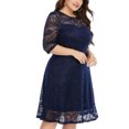 thumbnail image 4 of Robes d'Été Grande Taille pour Femmes 2024 Amples Décontractées à Col Rond Unies à Manches Trois Quarts Mi-Longues Robe Taille Économisez jusqu'à 65 % de Rabais!, 4 of 7
