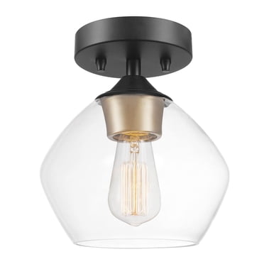Plafonnier semi-encastré de collection Harrow à 1 lumière en noir mat avec abat-jour en verre