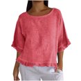 thumbnail image 1 of Plebaso Women's Cotton Linen T-Shirts Ruffle Sleeve Crew Neck Tee Shirts Solid Color Lightweight Tees Tops, 1 of 7