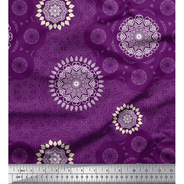 Soimoi Poly Georgette Fabric Mandala Ethnic Decor Fabric Printed Yard 52 Inch Wide