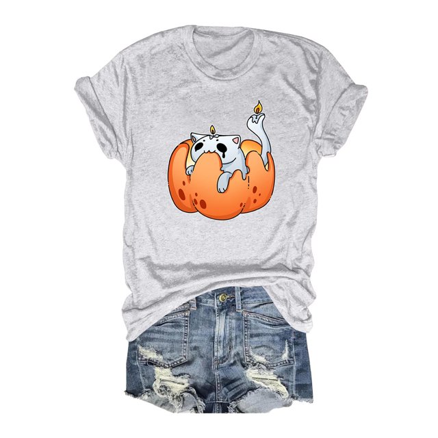 T-shirt Graphique d'Halloween pour Femmes Manches Courtes Col Rond pour Printemps Été Activités Extérieures et Usage Quotidien