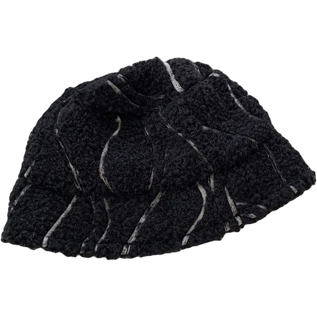 LinYooLi Small Bucket Hat Irregular Stripes Warm Lamb Wool Foldable Fisherman Hat Autumn Winter Fashion Short Brim Basin Hats