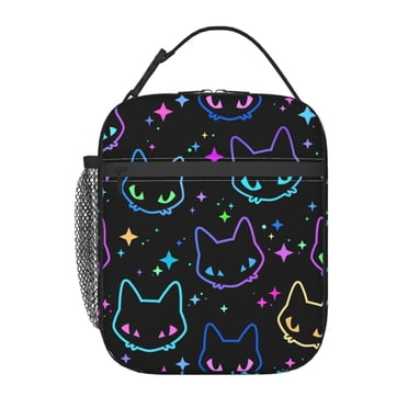 Sac à Lunch Isolé pour Filles avec Têtes de Chat Néon, Boîtes à Lunch pour Enfants, Sac Fourre-Tout Glacière Imperméable pour Garçons pour l'École, le Travail, le Pique-Nique