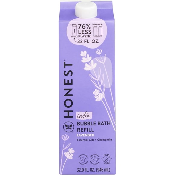 The Honest Company Recharge de Bain Moussant en Carton / Doux pour Bébé / d'Origine Naturelle, Sans Larmes, Hypoallergénique / Lavande Calme, 32 fl oz