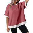 thumbnail image 1 of Plebaso T-shirts Surdimensionnés pour Femmes à Blocs de Couleur, Manches Courtes, T-Shirts Décontractés à Col Rond, Chemises Amples pour Femmes, 1 of 6