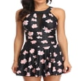 thumbnail image 1 of Women One Piece Modest Swim Dress Halter Neck Floral Leaf Leopard Print Open Back Ruched Swimsuits, 1 of 6
