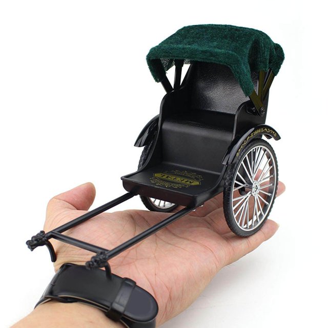 Jouet de Simulation de Haute Qualité Rickshaw Rickshaw Courant 1/12 Voiture Modèle à Tirer Décoration Fille Noir