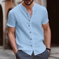 thumbnail image 1 of TIMIFIS Mens Short Sleeve Top Cotton Linen T Shirts Beach Solid Short Sleeve Shirts V-neck Button Closure Tops Blouse - Spring/Summer, 1 of 6