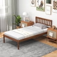 thumbnail image 3 of Gymax Twin Platform Bed with Headboard Solid Wood Leg Mattress Foundation Walnut, 3 of 9