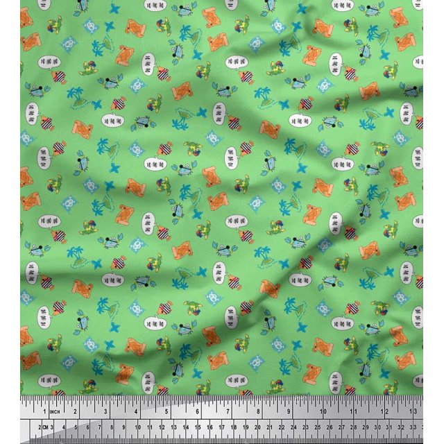 Soimoi Poly Georgette Fabric Tree,Crab & Fish Ocean Printed Fabric 1 Yard 42 Inch Wide