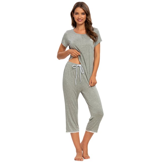 MINTLIMIT Ensembles de Pyjama Unis pour Femmes, Hauts à Manches Courtes et Pantalons Capri