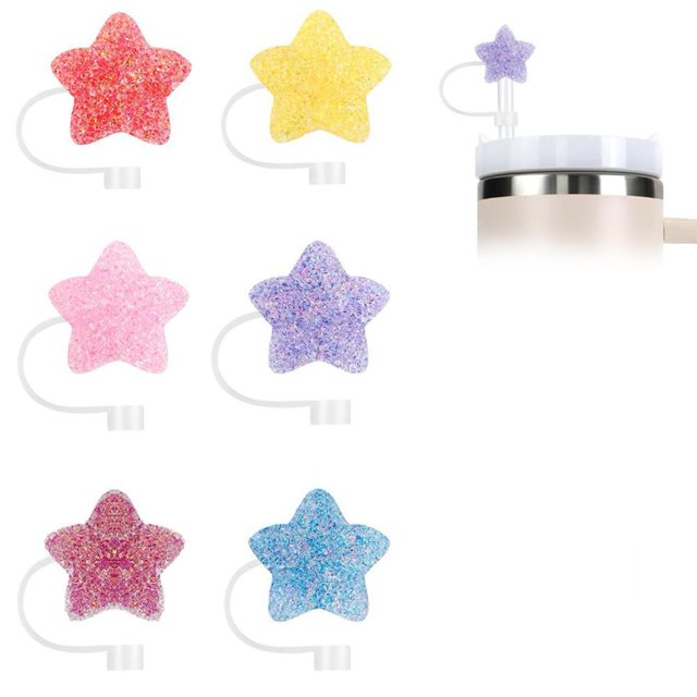 6pcs Sparkling Straw Topper Cute Butterfly Cup Fitting Silicone Straw Dust F3P1