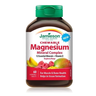 Jamieson Magnesium Mineral Complex Chewable Tablets, Raspberry Mango, 60 Count