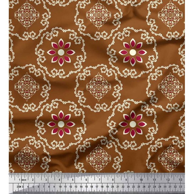 Soimoi Rayon Crepe Fabric Damask Ethnic Printed Fabric 1 Yard 46 Inch Wide
