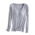 thumbnail image 1 of FAIWAD Pyjama pour Femmes à Manches Longues, Col Rond, Haut de Pyjama Confortable et Doux, Couleur Unie, Vêtement de Nuit, 1 of 6