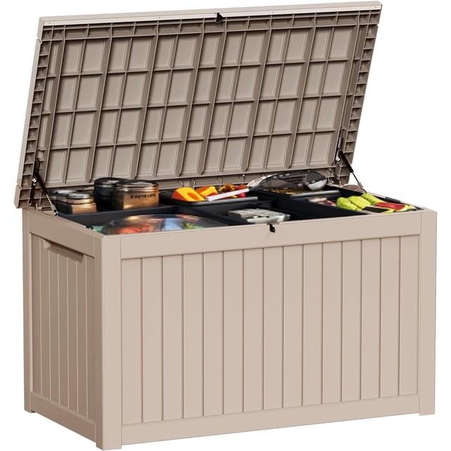 Coffre de Terrasse de Rangement Extérieur en Résine Gris de 230 gal - Étanche, Couvercle Verrouillable et Poignées pour Meubles de Patio, Outils de Jardin