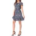 thumbnail image 4 of INSPIRE CHIC Women's Ruffle Sleeve Self-Tie V Neck Above Knee Ruffled A-Line Floral Chiffon Dress L Dusty Blue, 4 of 6