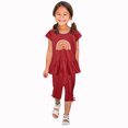 thumbnail image 1 of Chemises pour Filles, Ensemble Deux Pièces Été Col Rond Petit Imprimé Manches Courtes Manches Volantes Taille Élastique Pantalon Court, 1 of 5