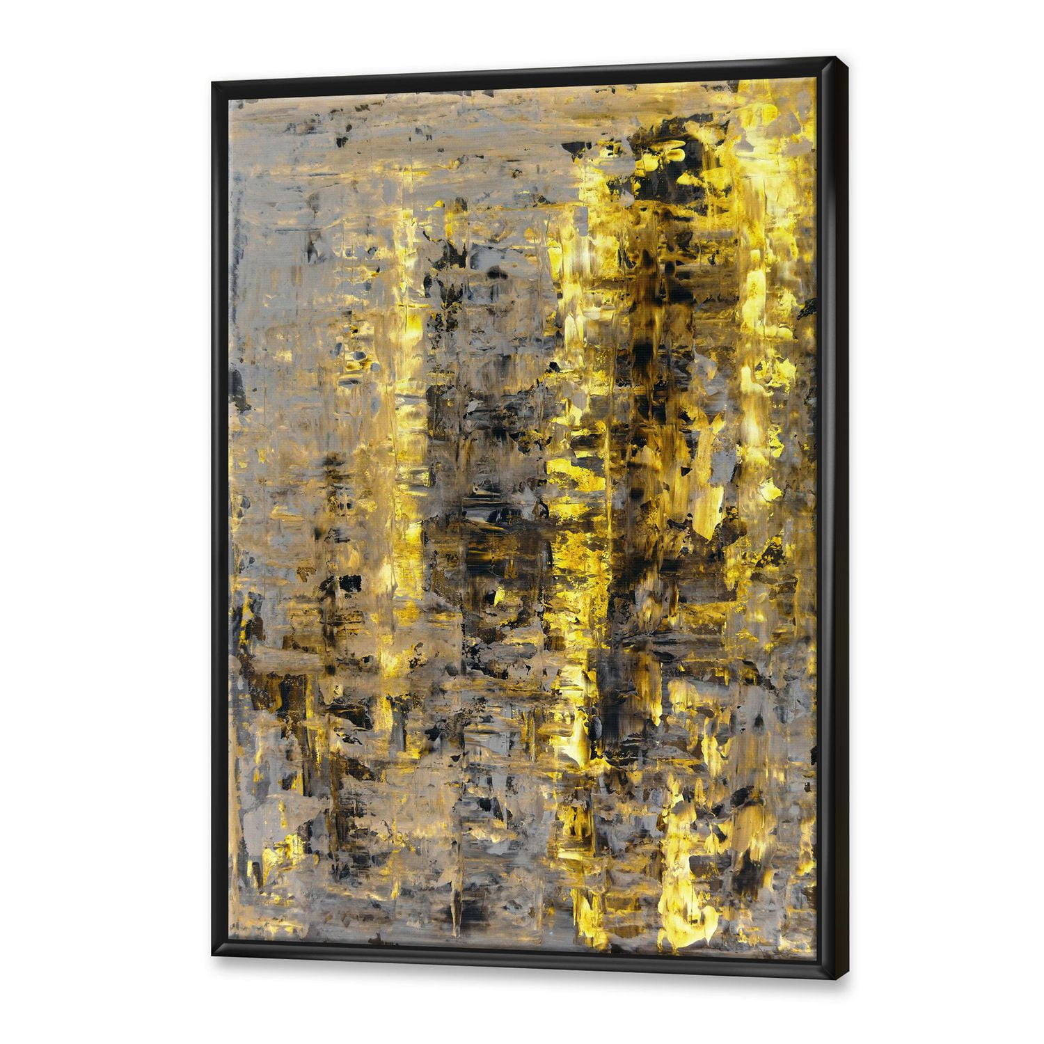 Designart Le jaune rencontre l'art abstrait gris II ART MURAL À CADRE FLOTTÉ