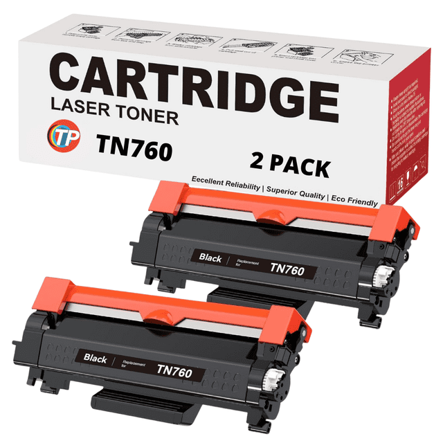 Cartouche de Toner Brother TN760 Compatible Noire avec Puce, Lot de 2, 6000 Pages