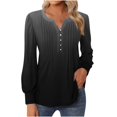 thumbnail image 1 of FAIWAD Women's V Neck Long Sleeve Tunic Tops Gradient Pleated Layered Button Down Slim Pullover Tops, 1 of 5