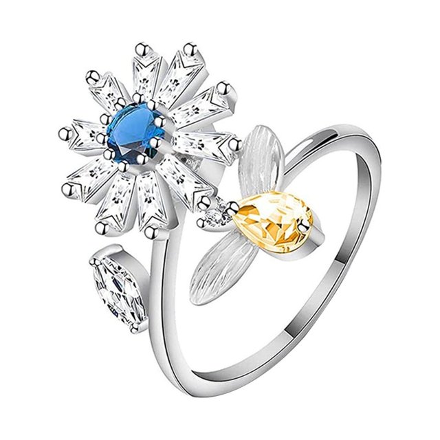 Womens Anxiety Ring Sunflower Rotating Ring Open Ring Relieves Anxiety Stress